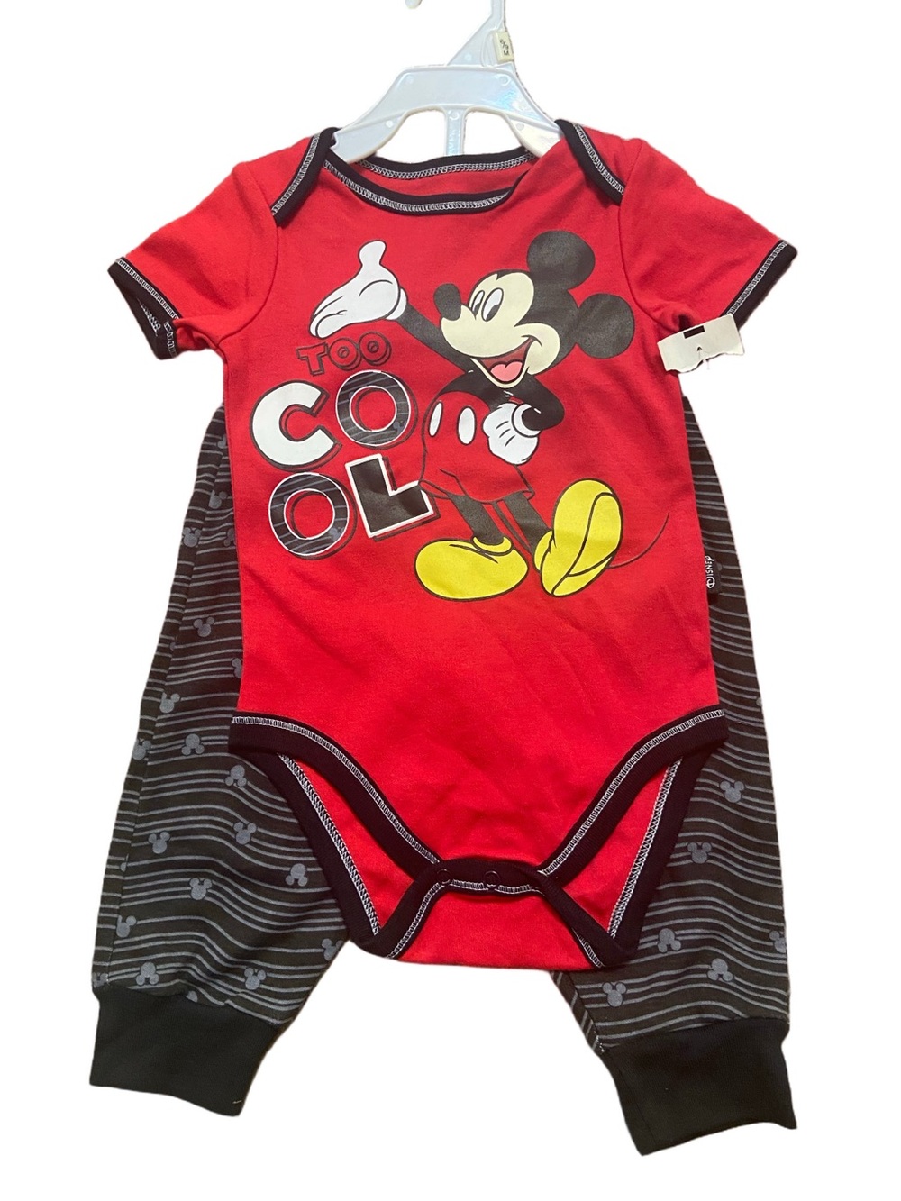 Disney Baby Mickey Mouse Onesie Pants Set Red Grey 6/9 Months